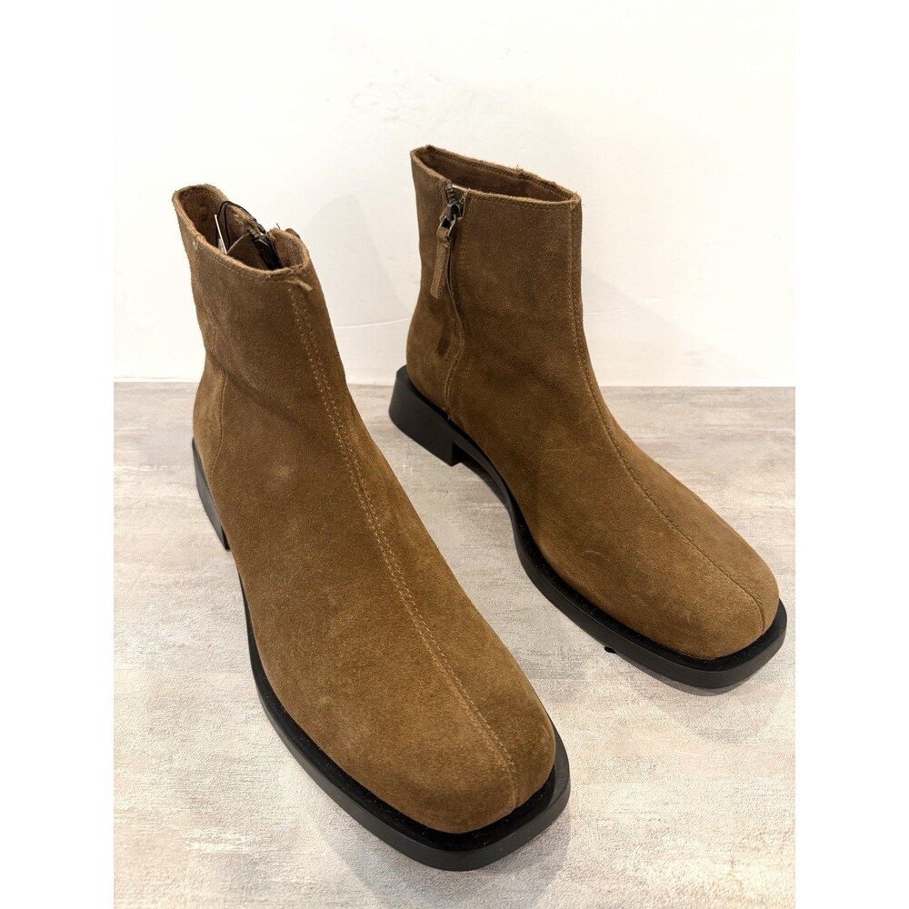 Zara NWT Brown Suede Leather Ankle Boots Square Toe Side Zip Men Sz US 12 EUR 45 - Picture 4 of 14